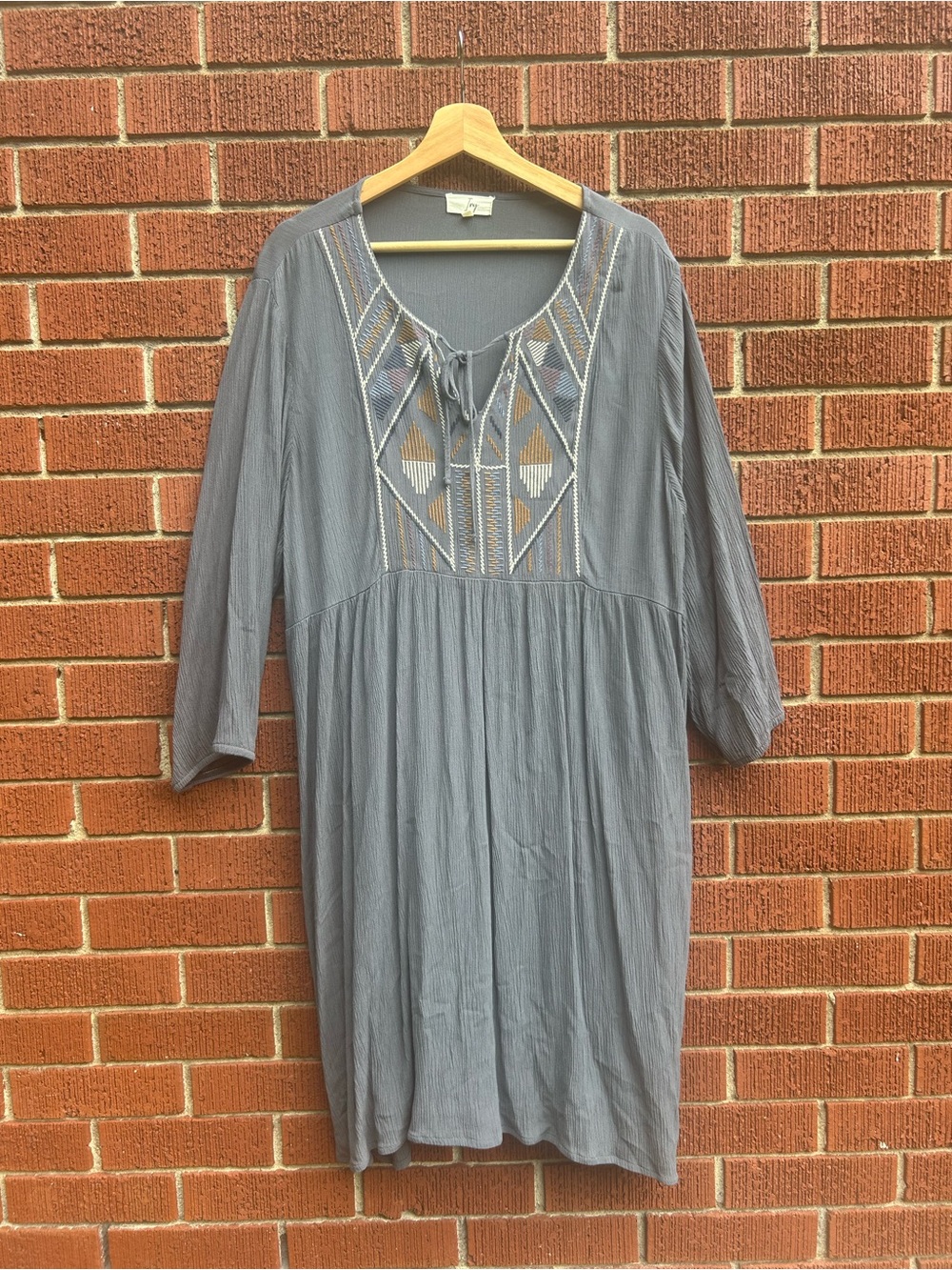 Ivy Gray Embroidered Boho Peasant Midi Dress XL Long Sleeve Festival Casual